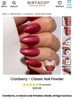 Sistaco Cranberry Classic Nail Powder — Shimmering Deep Pink